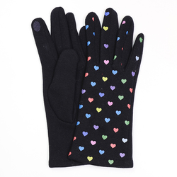 Dark Navy Cotton Mix Glove With Multicolour Heart Print