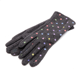 Dark Grey Cotton Mix Glove With Multicolour Star Print