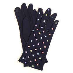 Navy Cotton Mix Glove With Multicolour Star Print