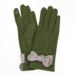 Olive Wool Mix Glove With Grey Bow Trim