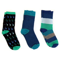 Blue & Greens Stripe & Triangle Men's Bamboo Sock Box Set