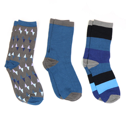 Grey & Blue Mix Stripe & Triangle Pattern Men's Bamboo Sock Box Set
