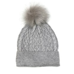 Light Grey Lined Wool Mix Bobble Hat With Matching Faux Fur Pompom