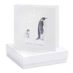 Boxed Earring Card Penguins Merry Christmas