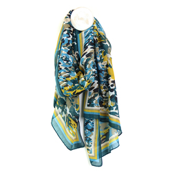 Blue/Yellow Mix Watercolour Spots Abstract Print Recycled Polyester Scarf