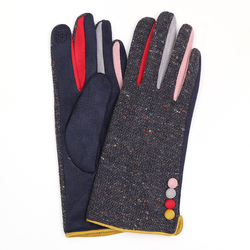 Tweed Fronted Glove With Faux Suede Palm & Contrast Colour Fingers & Buttons