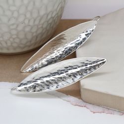 Elegant Silver Plated Long Leaf Earrings
