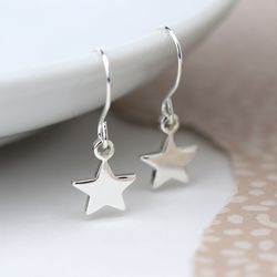 Small Silver Plated Star Drop Earrings