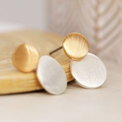 Silver & Gold Double Disc Studs