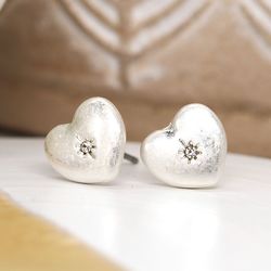 Silver Plated Heart & Crystal Earrings