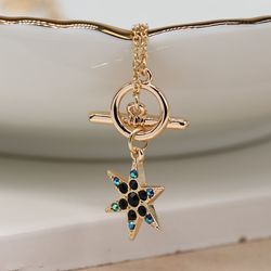 Golden & Black Crystal Star T-Bar Necklace