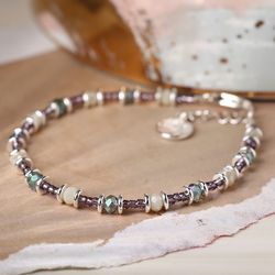 Mauve Mix Bead Bracelet with Silver Plated Spacer Beads