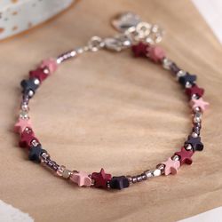 Mauve & Pink Star Bracelet with Silver Plated Clasp