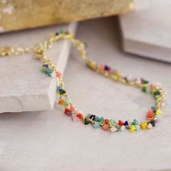 Gold Bracelet with Rainbow Glass Chipped Beads