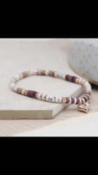 Rose Gold Heart Charm on Dusky Lilac Semi-Precious Stone Bracelet