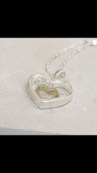 Heart Shaped Glass Fronted Pendant with Crystals & Gold Inner Heart