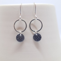 Circle Droplet Earrings - Hand Painted Paper in Lacquer - Blue