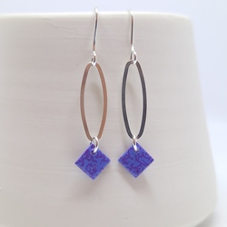 Square Droplet Earrings - Hand Painted Paper in Lacquer - Lilac