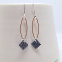 Square Droplet Earrings - Hand Painted Paper in Lacquer - Blue