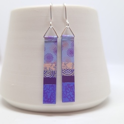 Long Slim Earrings - Hand Painted Paper in Lacquer - Lilac