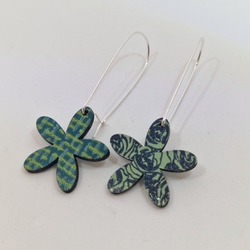 Flower Earrings - Hand Painted Paper in Lacquer - Green
