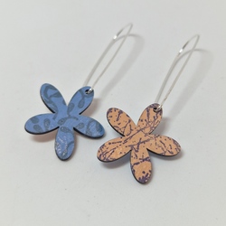 Flower Earrings - Hand Painted Paper in Lacquer - Blue