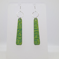 Long Drop Earrings - Hand Painted Paper in Lacquer - Green