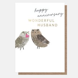 Happy Anniversary Wonderful Husband - Drawn Owls