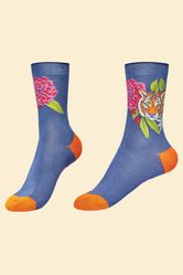 Powder Floral Tiger Ankle Socks - Indigo