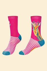 Powder Fancy Giraffe Ankle Socks - Raspberry