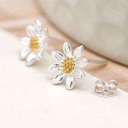 Sterling silver daisy stud earrings with gold