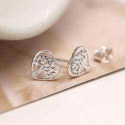 Sterling silver tree of life heart earrings