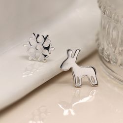Sterling Silver Reindeer & Snowflake Earrings