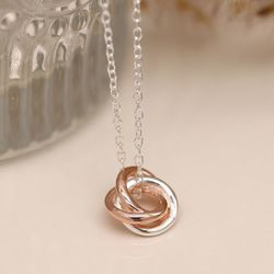 Sterling Silver & Rose Gold Intertwined Hoops Necklace