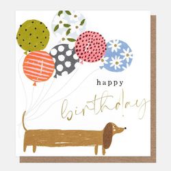 Happy Birthday - Sausage Dog & Balloons