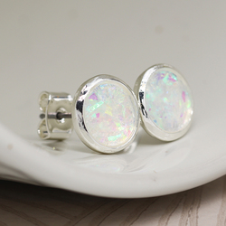 Silver Plated White Opal Studs
