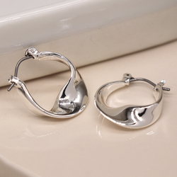Shiny Silver Plated Wave Hoop Earrings