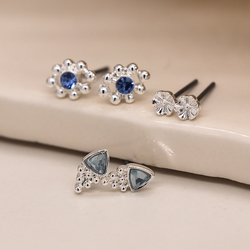 Silver Plated & Blue Crystal Triple Pack Earrings