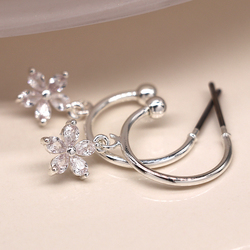 Silver Plated "C-Post" Earrings - Crystal Set Flowers