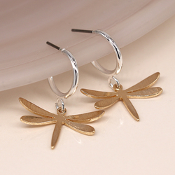 Silver Plated "C-Post" Earrings - Faux Gold Brushed Dragonflies