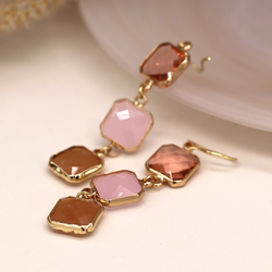Faux Gold Drop Earrings with Pink & Peach Stones