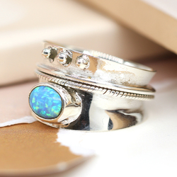 Sterling Silver Embellished Spinning Ring with Opal