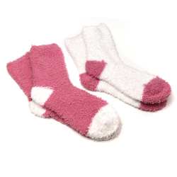 Pink/White Fluffy Cosy Socks - 2pk