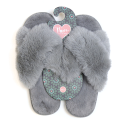 Pale Grey Faux Fur Crossover Luxury Slipper - Small/Med (UK sizes 3-5)