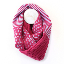 Bright Magenta Cable, Stripe & Scandi Recycled Poly Knitted Snood