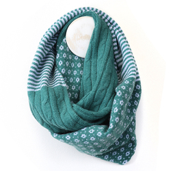 Jade Green Cable, Stripe & Scandi Recycled Poly Knitted Snood