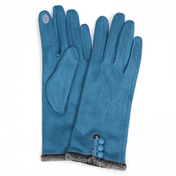 Blue Faux Suede Button Detail Gloves
