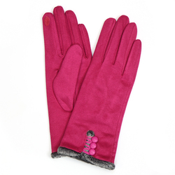 Fuschia Faux Suede Button Detail Gloves