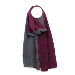 Grey/Burgandy Two Tone Ribbed Men's Knitted Scarf