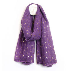 Purple Washed Recycled Polyester Scarf with Gold Foil Stars